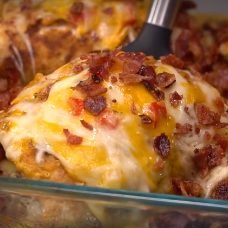 Four-Cheese Bacon Stuffed Chicken Casserole